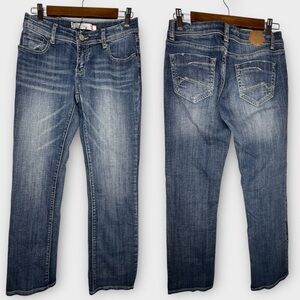 Tin Haul‎ Straight Leg Jeans Medium Blue Distressed Denim Western Boho Size 27